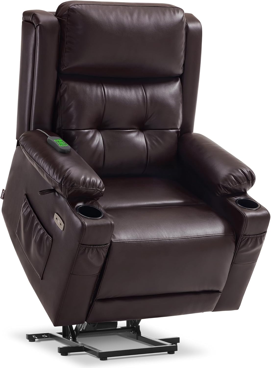 MCombo Large Triple Motor Power Lift Recliner Chair with Massage and Heat for Elderly People, Adjustable Headrest, Infinite Position, USB Ports, Faux Leather 7662 (Dark Brown, Large)
