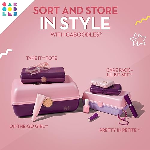 Miniatura 6 de Caboodles Pretty in Petite - Caja de maquillaje de dos tonos rosa sobre lavanda, caja organizadora de plástico duro, 2 bandejas giratorias, espejo