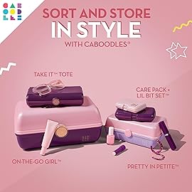 Caboodles Pretty in Petite Makeup Box, Two-Tone Pink on Lavender, Hard Plastic Organizer Box, 2 Swivel Trays, Fashion Mirror, Secure Latch for Safe Travel