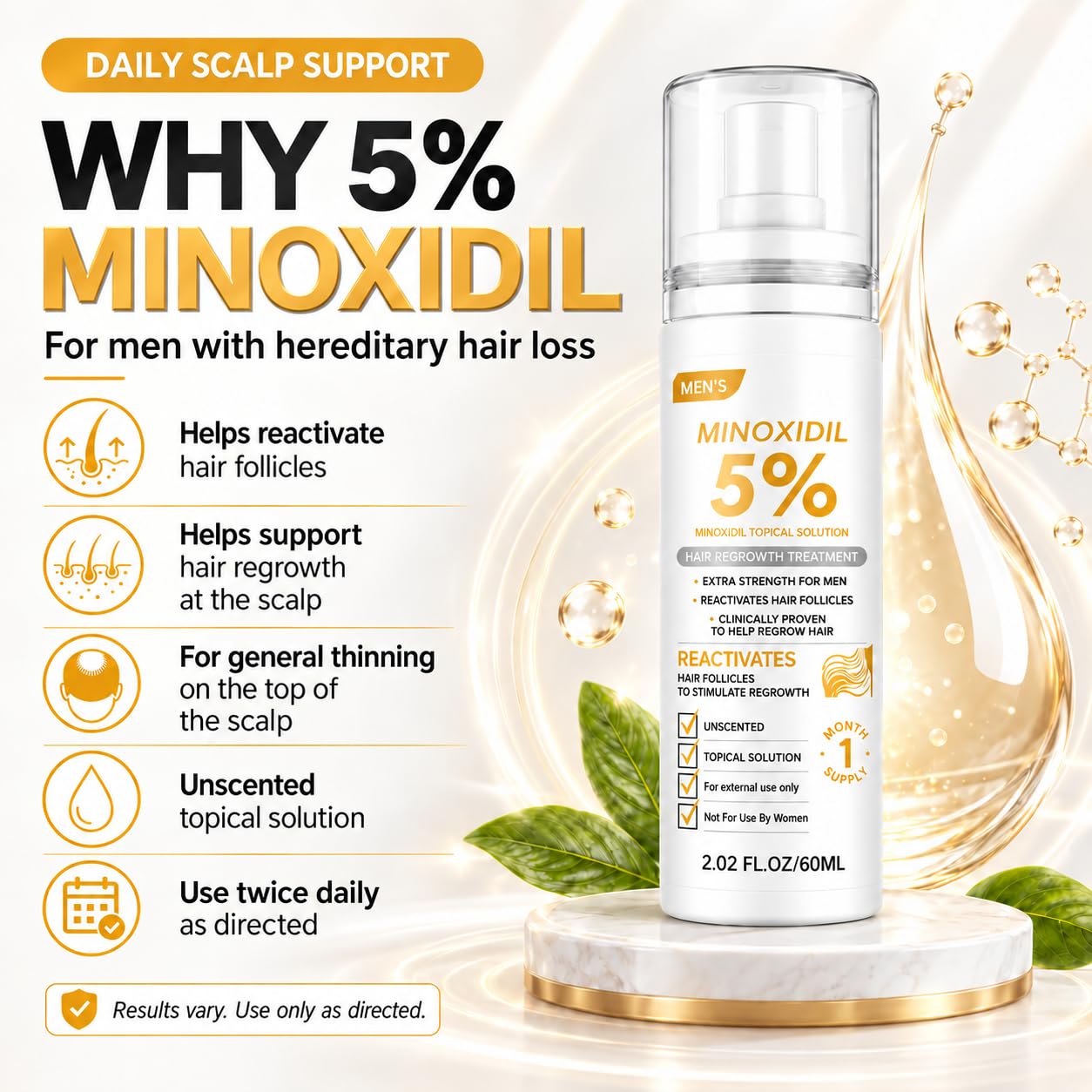 Minoxidil for Men Hair Growth, Extra Strength Hair Growth Serum Topical Solution Hair Regrowth Treatment for Men Clinically Proven to Reactivate Hair Follicles, 60 mL (2.02 Fl Oz) – 1 Month Supply