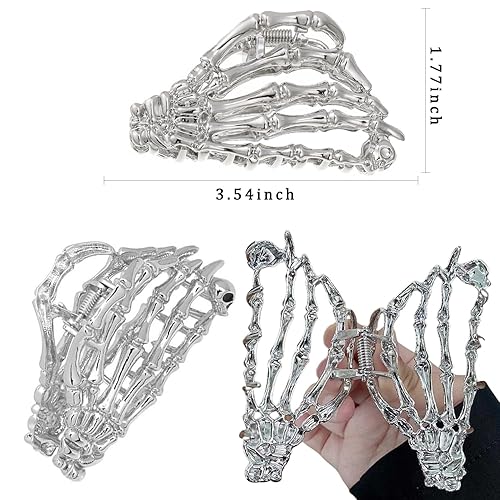 Miniatura 10 de Pinza para el cabello de Halloween, pinzas para el cabello, huesos de calavera gris oscuro, accesorios divertidos para el cabello para mujeres y