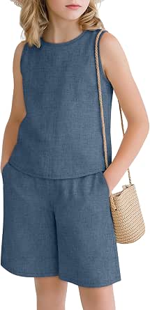Girls 2 Piece Linen Outfit Sets