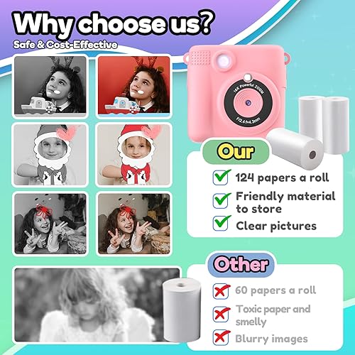 Miniatura 5 de Papel de impresora, 12 rollos para cámara de impresión instantánea para niños, papel de impresión térmica de impresión HD (12 rollos)