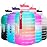 QuiFit Motivational Gallon Water Bottle - with Straw & Time Marker BPA Free Large Reusable Sport Water Jug with Handle for Fitness Outdoor Enthusiasts Leak-Proof (Green/Pink,1 gallon)