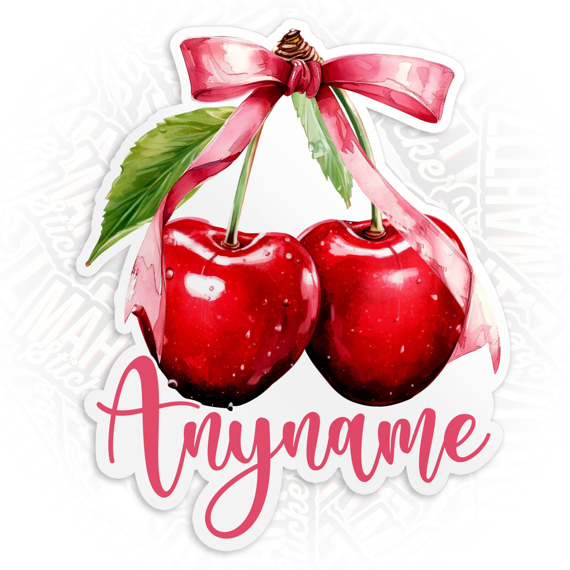 Custom Name Cherry Sticker Personalized Cherry Coquette Bow Girly Name Cute Waterproof Vinyl Stickers for Laptop Water Bottle Cars Phone Case Decal
