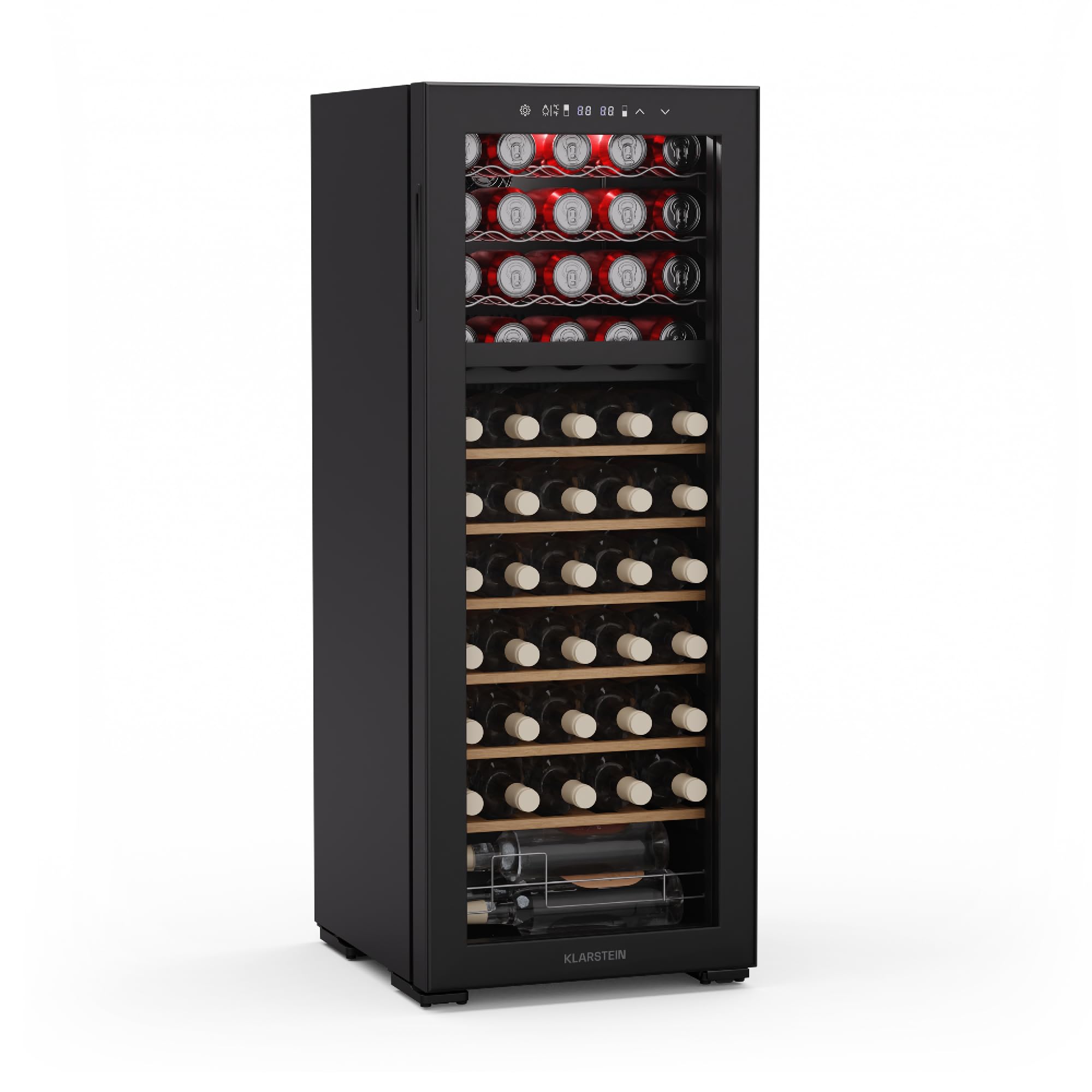 Klarstein Bovella 55 duo+ vinoteca - 55 botellas, 2 zonas, 5-18°c, control táctil, iluminación led, protección uv, independiente, nevera vinos
