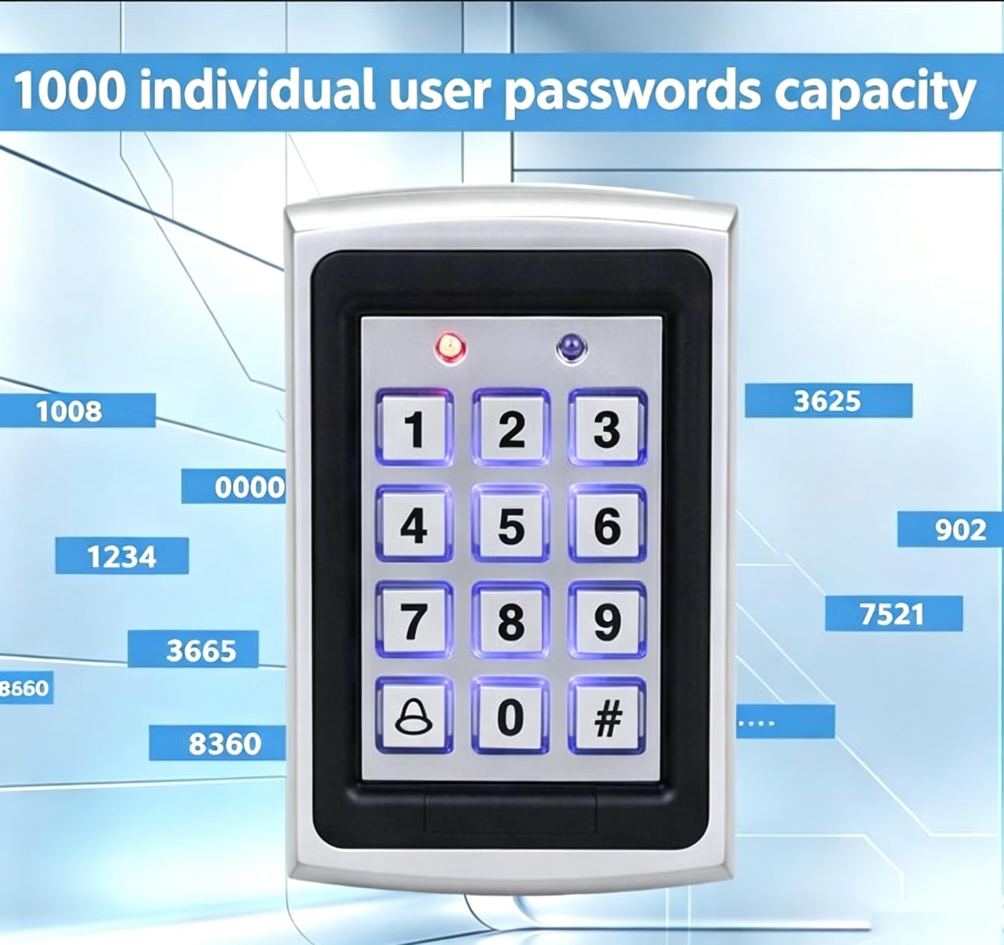 RFID-Zugangskontrollsystem aus Metall, Standalone-Tastatur, 1000 Benutzer | Komplettes Set mit Metalltastatur, 180 kg Magnetschloss, Netzteil, Exit-Taste, 10 ID-Schlüsselanhänger für Zuhause/Büro/Tor