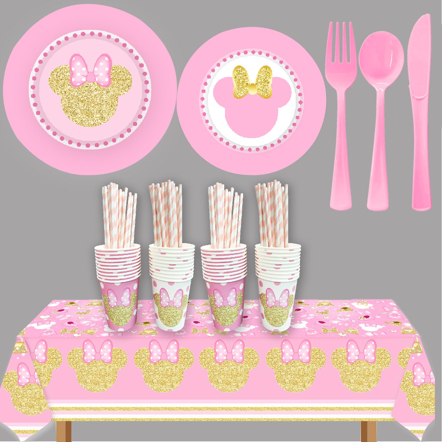 Kit Fiesta Cumpleaños Rosa De 62 Piezas: Platos, Vasos, Servilletas, Mantel Y Banderín - Decoración Infantil