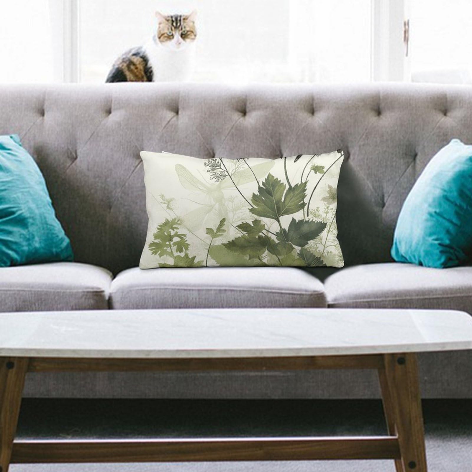 NTVOWPZO Decoration Throw Pillow Covers 8"x12" Pillowcases Covers Foliage and Herbs with Dragonflies Winged Soft Pillowcases Modern Farmhouse Home Decor Sofa Cushions Covers for Couch Bed Living Room