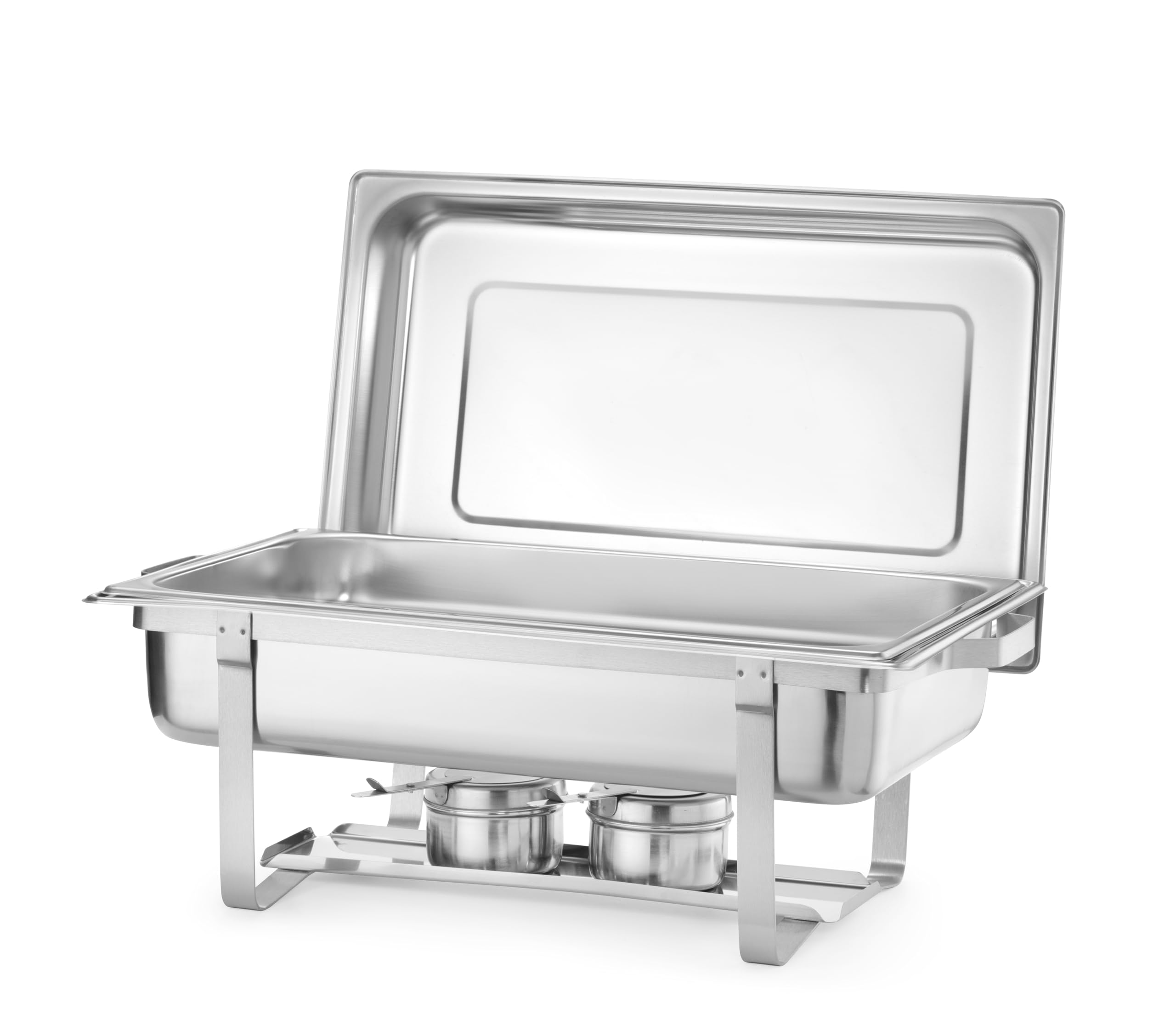HENDI Chafing Dish Set, 4 Stück, mit 4X GN1/1 Behältern, 8X Brennpastenbehältern, integriertem Deckelhalter, Warmhaltebehälter, Buffetwärmer, Speisewärmer, 8,5L, 610x355x(H) 297mm, Edelstahl