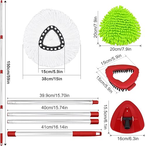 Miniatura 2 de Mango de cepillo de repuesto para cabezal de fregona giratoria, mango de cepillo de fregona de 4 secciones de 30 a 58 pulgadas, compatible con mango