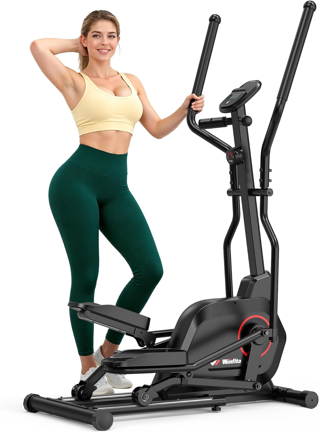 Elliptical Exercise Machine for Home Use, Elliptical Machine with Hyper-Quiet Magnetic Drive System, 14-Level Resistance Adjustment, 15.5IN Stride, 300LBS Weight Capacity, Tablet Holder