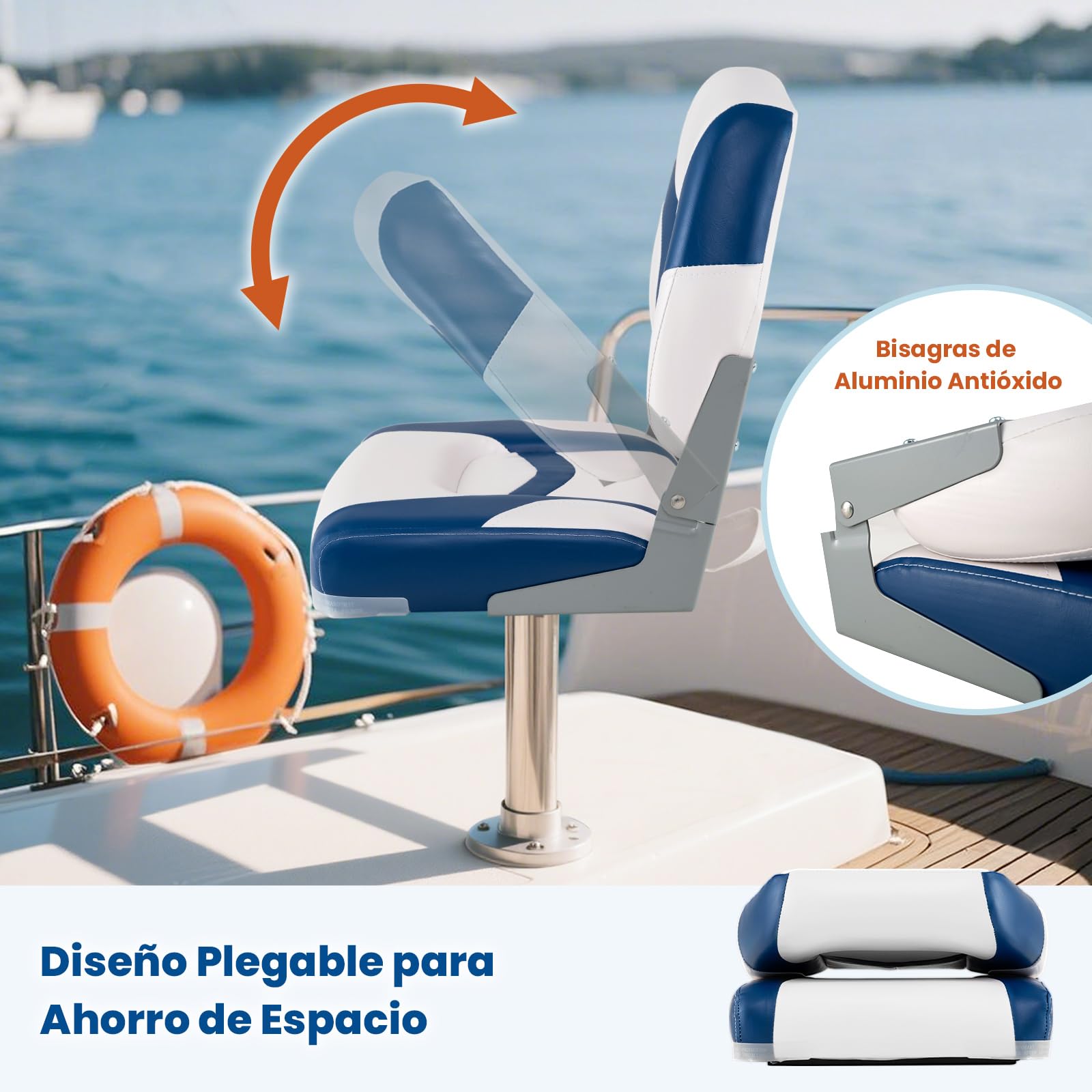 COSTWAY Juego de 2 Asientos de Barco Plegable, Sillas de Barco Plegables con Respaldo, Asientos de Cabina de Cuero PVC Impermeable con Espuma Gruesa, Silla para Pesca, Barco de Turismo, Velero