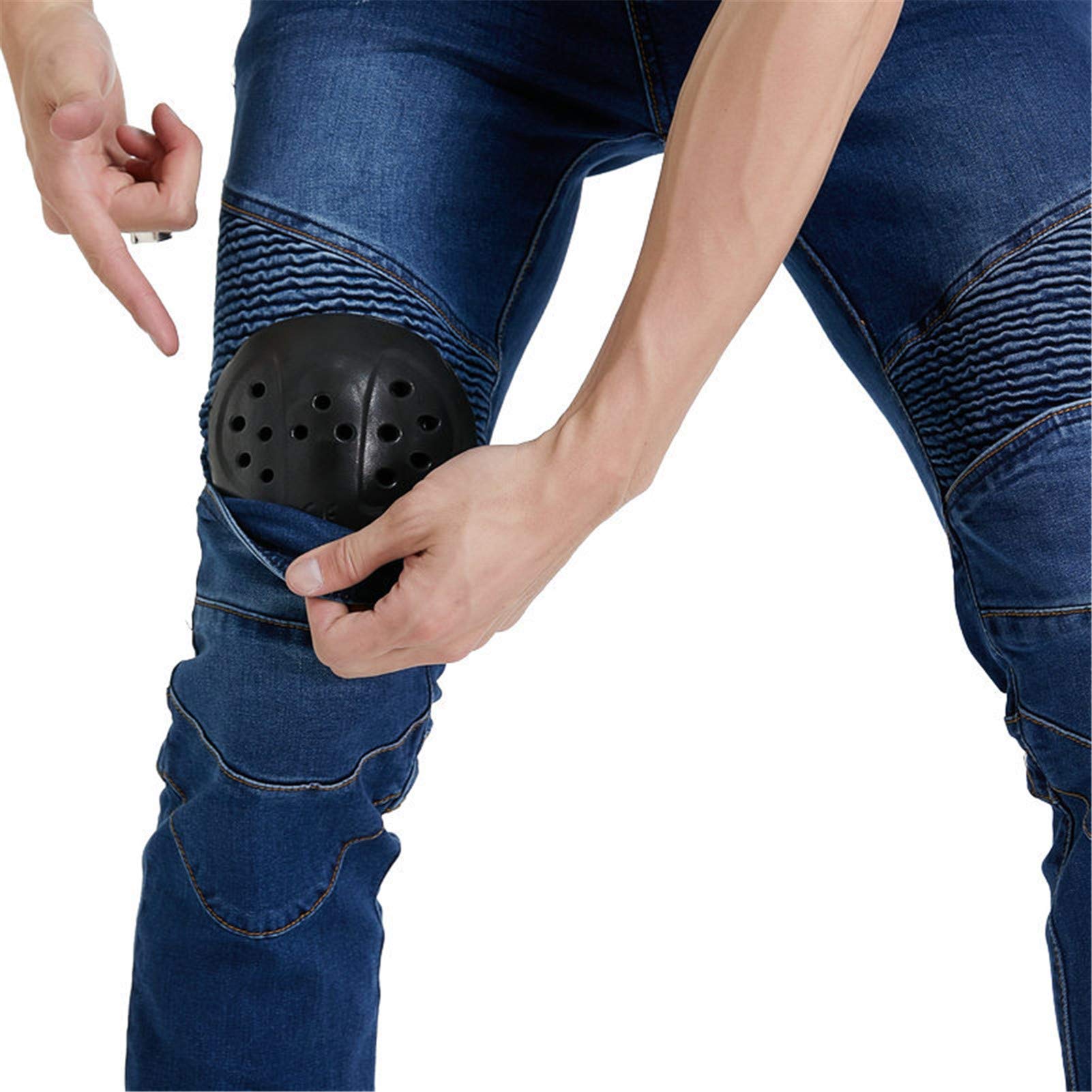 BEDSETS Pantaloni Moto Da Uomo, Pantaloni Jeans Denim Pantaloni Motocross, Con 2 Paia Di Jeans Imbottiti Protettivi, Con Fodera Protettiva (Blue,4XL)