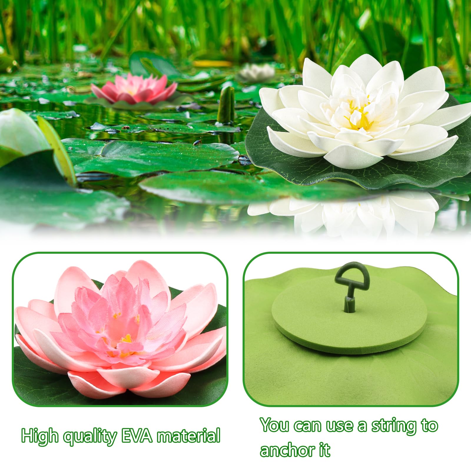 QUOZUO 10 pezzi di fiori di loto artificiali in schiuma, piante acquatiche galleggianti, ninfee artificiali, piante di giglio d'acqua, fiori di loto per acquario, terrazzo, giardino, piscina (rosso