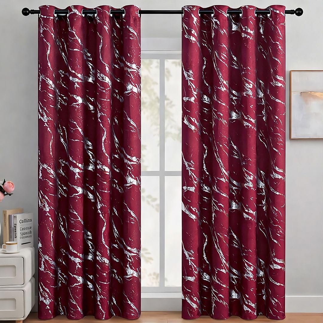 John Aird Blackout Curtains Eyelet Silver Foil Marble Effect On Red Thermal Curtain (Red/Silver, 46" Width x 54" Drop) โ image 1