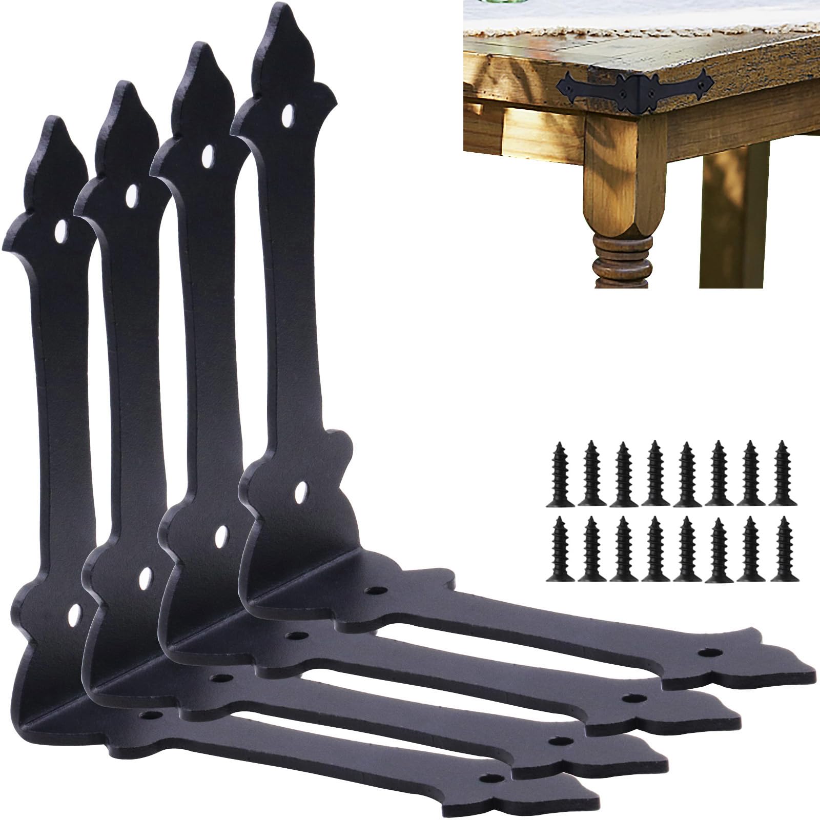 Photo 1 of 4 Inch Corner Protector Furniture Edge Corner Guards Corner Bracket Metal Embellishments with Wood Decorative Metal Rustic Hardware for Home Edge Corner Hardware Accessories (Black 4 Pack)