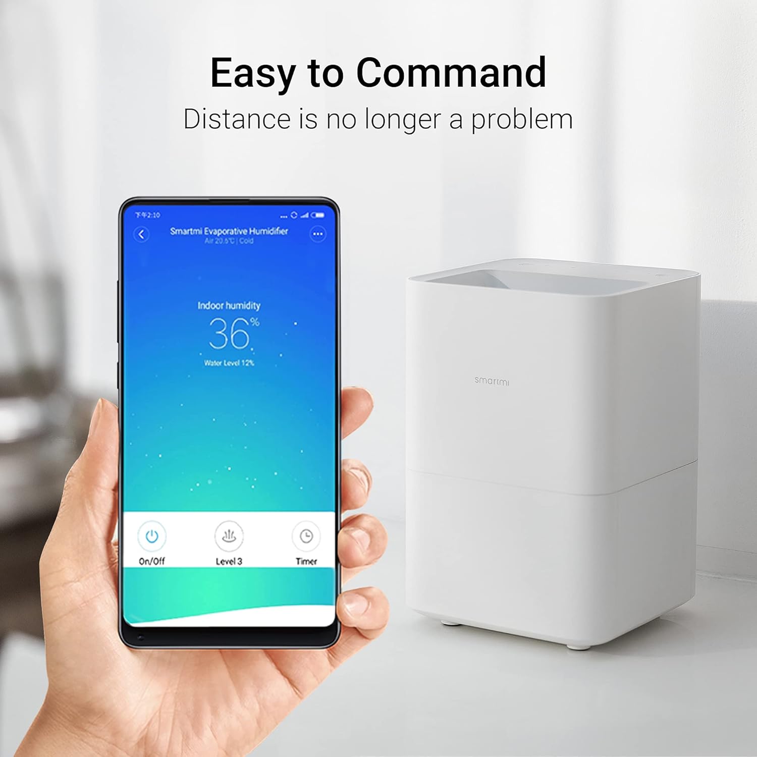 Smartphone displaying smartmi humidifier app interface