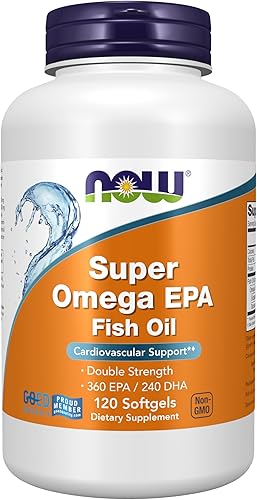 Suplementos NOW Super Omega EPA, 360 EPA / 240 DHA, destilado molecularmente y 120 cápsulas blandas