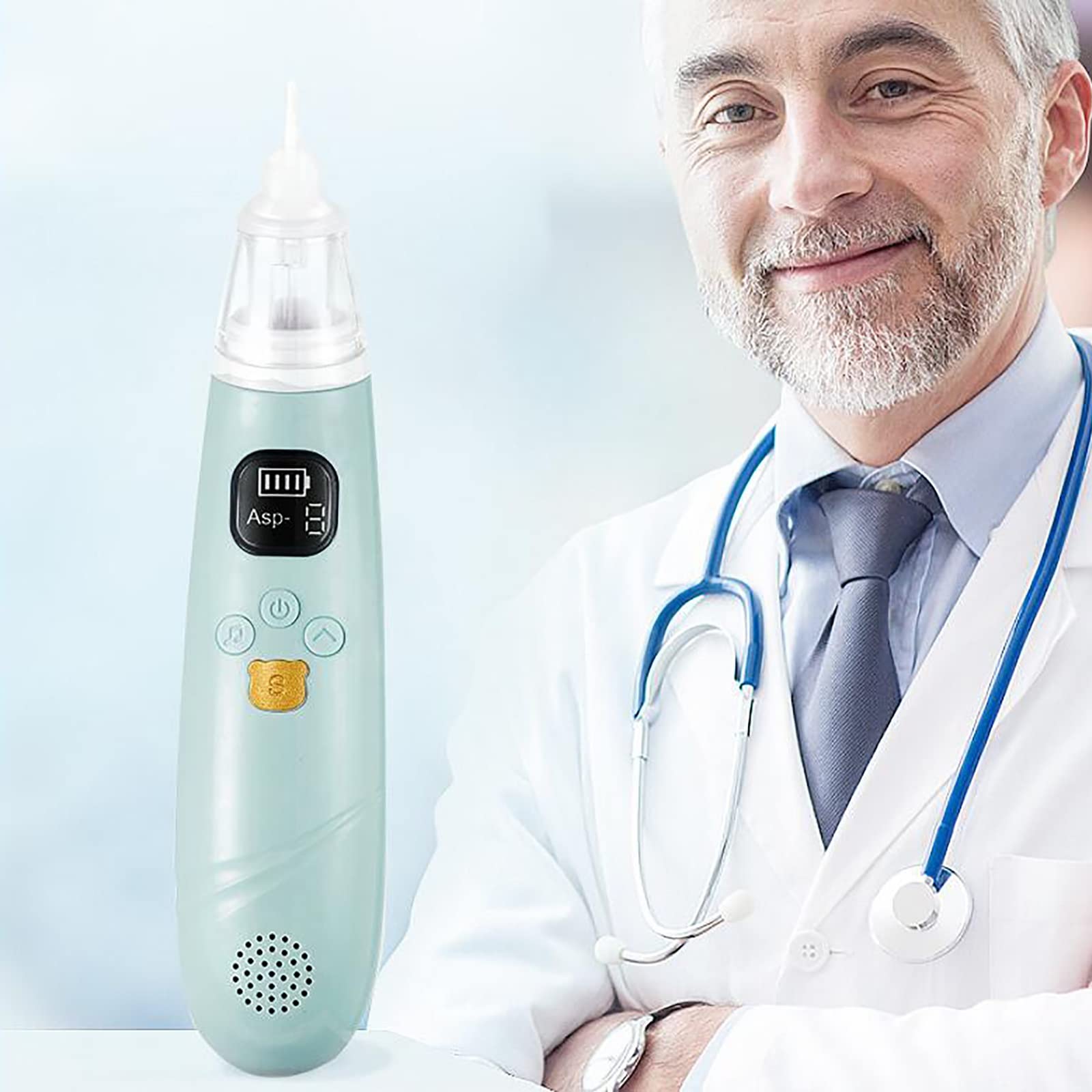 Máquina de Limpieza de Enjuague Nasal Aspirador de Nariz eléctrico para niños pequeños, removedor de mocos con 3 Puntas de Silicona con 3 Niveles de succión (Color : Blue)