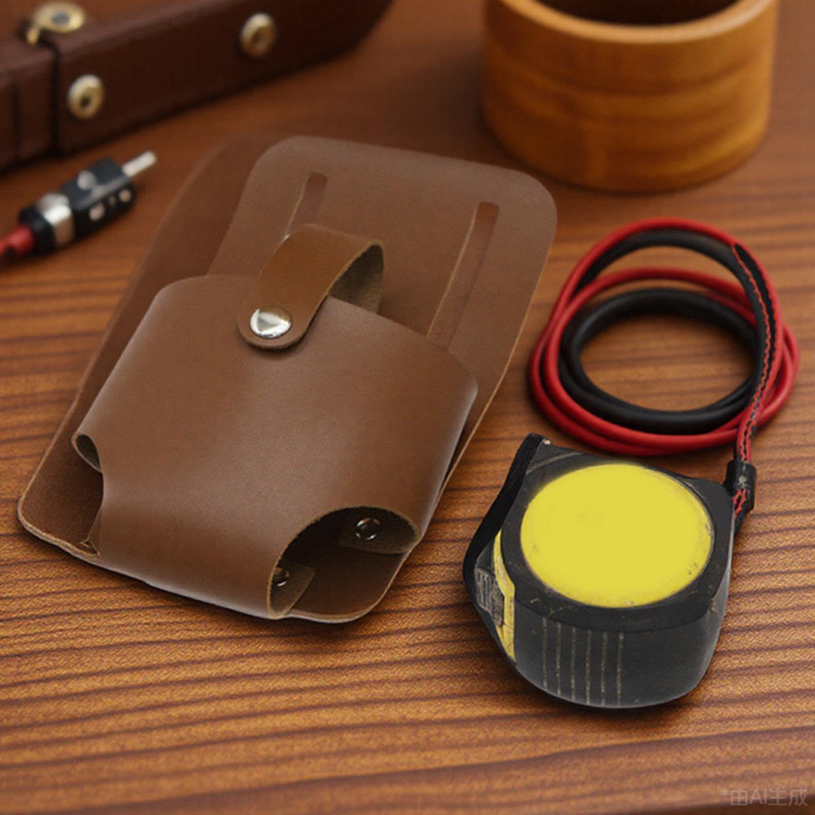 Soporte de cinta de cuero, bolsa de herramientas de bolsillo portátil, estuche compacto con clip para cinturón, soportes de cinta de cuero resistente, almacenamiento de herramientas con diseño seguro