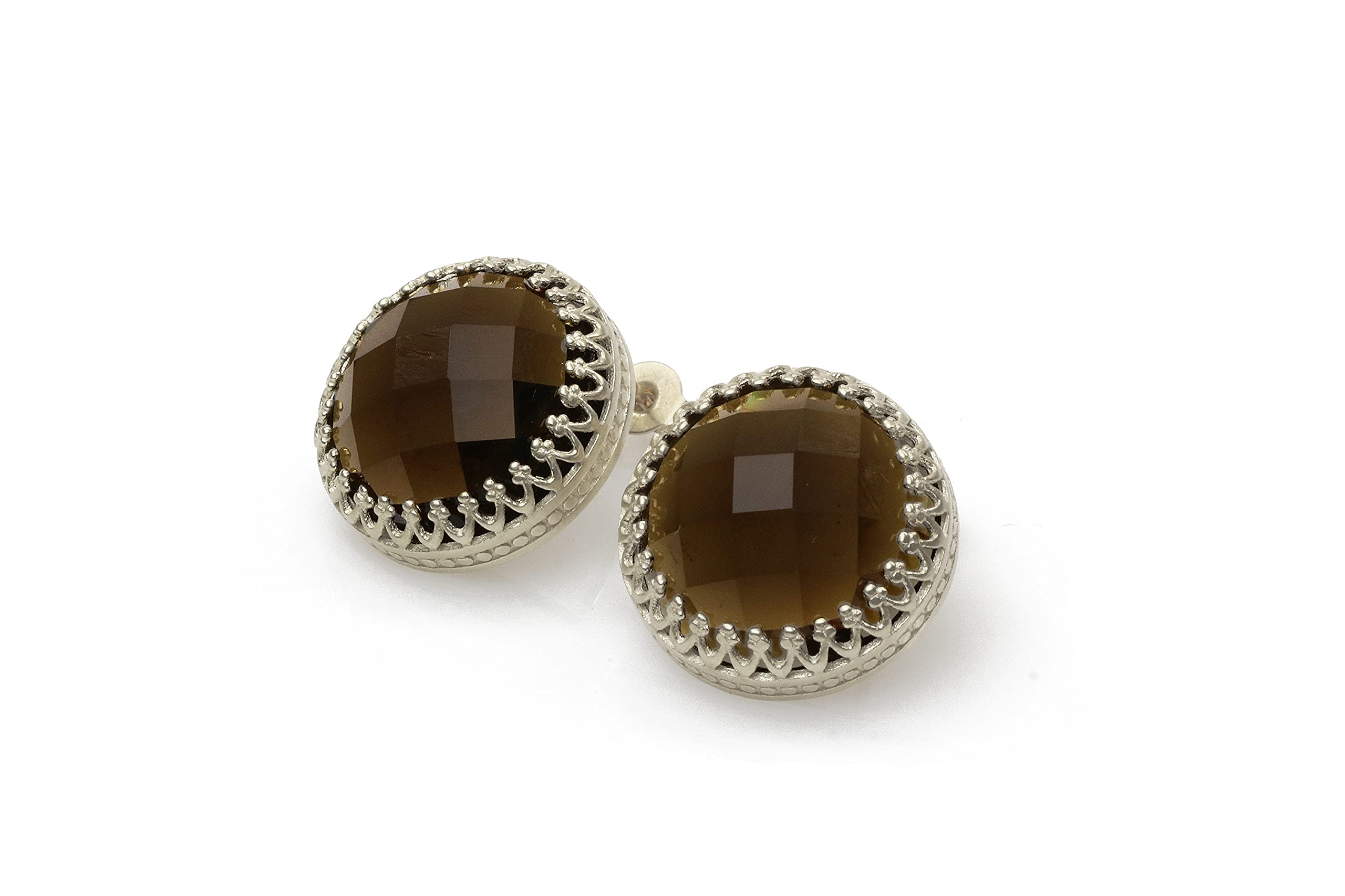 Pendientes de Plata de Ley para Mujeres con Cuarzo Ahumado - Pendientes Colgantes de Plata y Oro para Regalos de Cumpleaños, Boda, Promoción, Aniversario - con Caja de Regalo