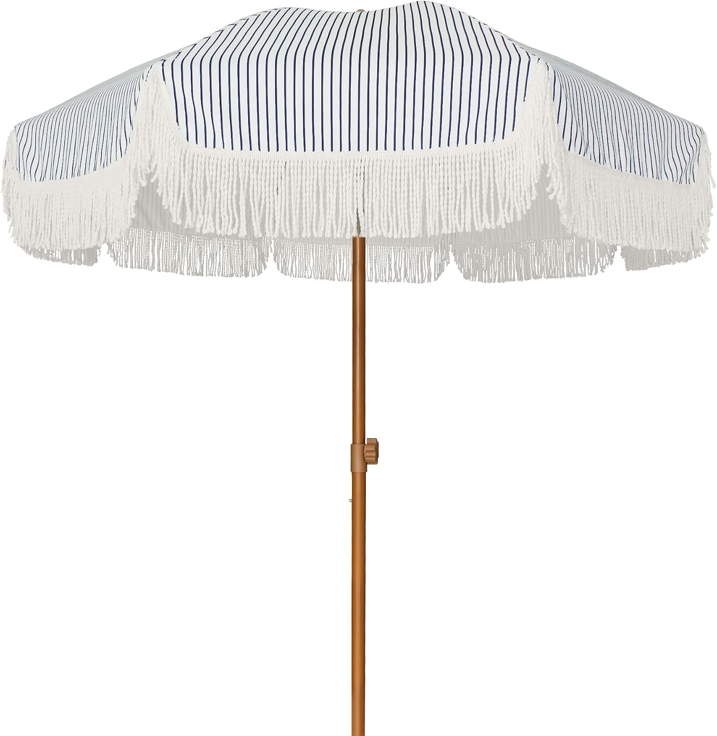 Honest review of AMMSUN 7ft Boho Patio Umbrella with Fringe, Navy Stripes