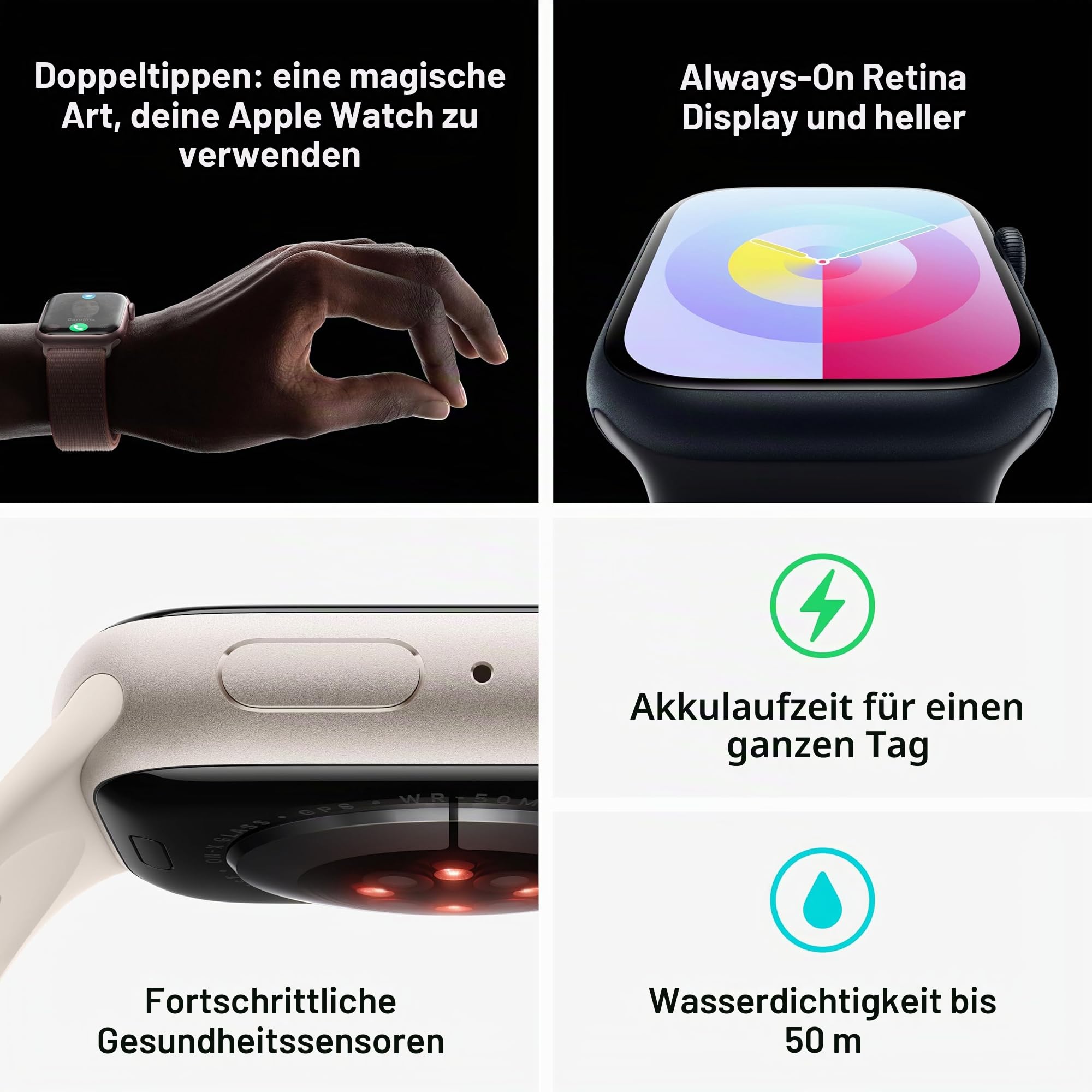Apple Watch Series 9 (GPS, 45mm) - Aluminiumgehäuse Rosé mit Sportarmband Rosé, S/M (Generalüberholt)