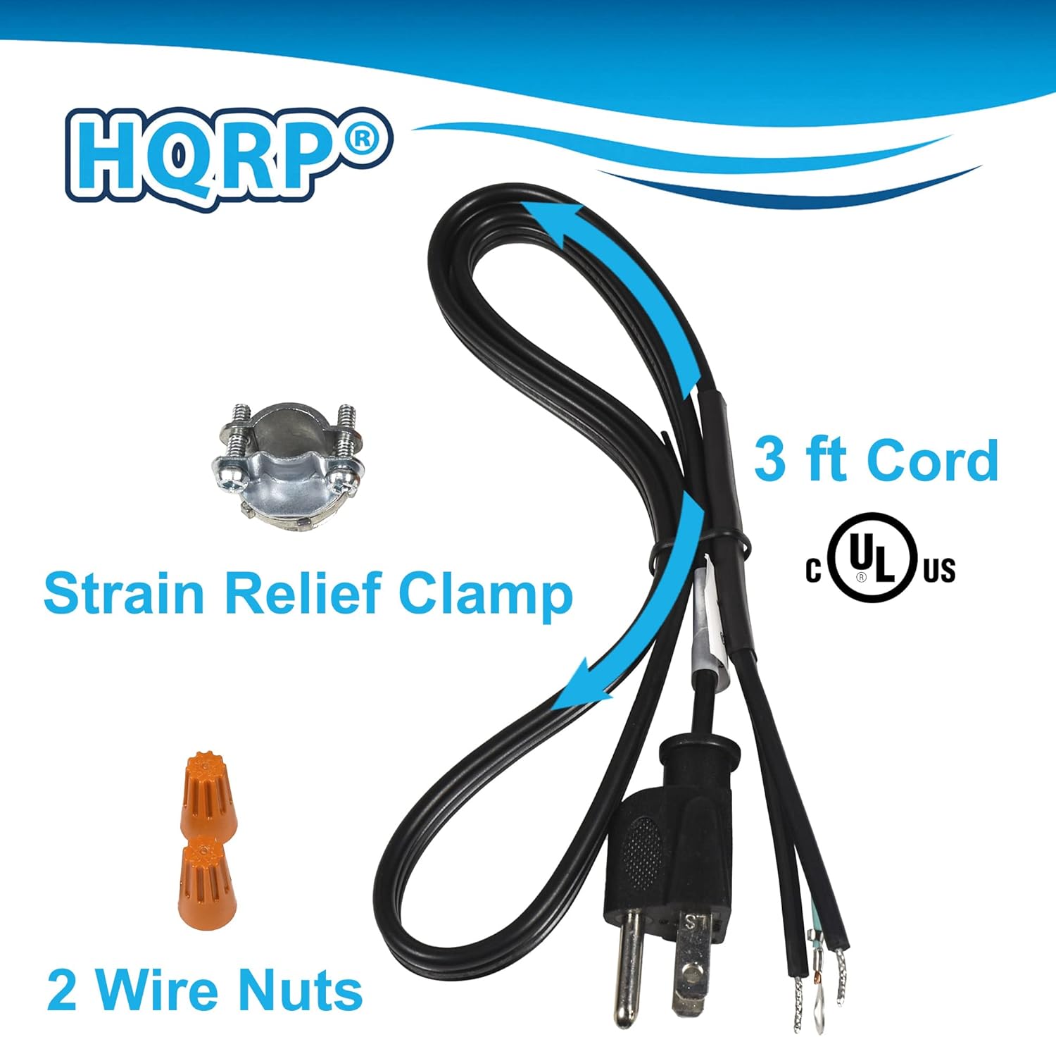 HQRP 50-Pack Garbage Disposal Power Cord Kit for InSinkErator CRD-00 Badger, Compact, Cover-Control-Plus, Essential, Excel, Select, Select Plus, Septic Assist, SupremeSS, 16-AWG, 3-FT, UL Listed