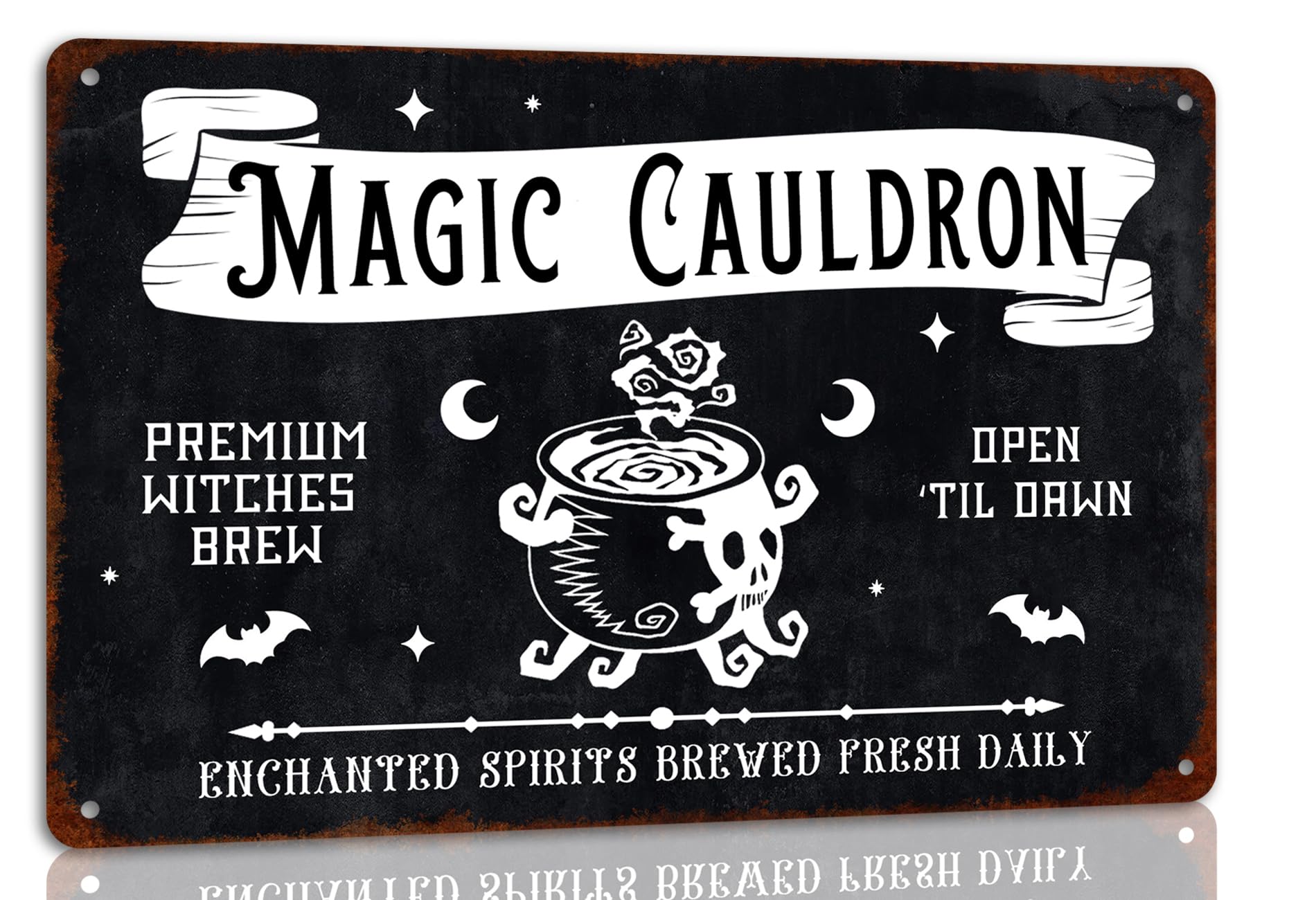 SMAZDFXX Magic Cauldron Halloween Metal Tin Sign Vintage Design Indoor/Outdoor Decoration for Farmhouse Halloween Home Cafes Kitchen Wall Decor 12"x16"