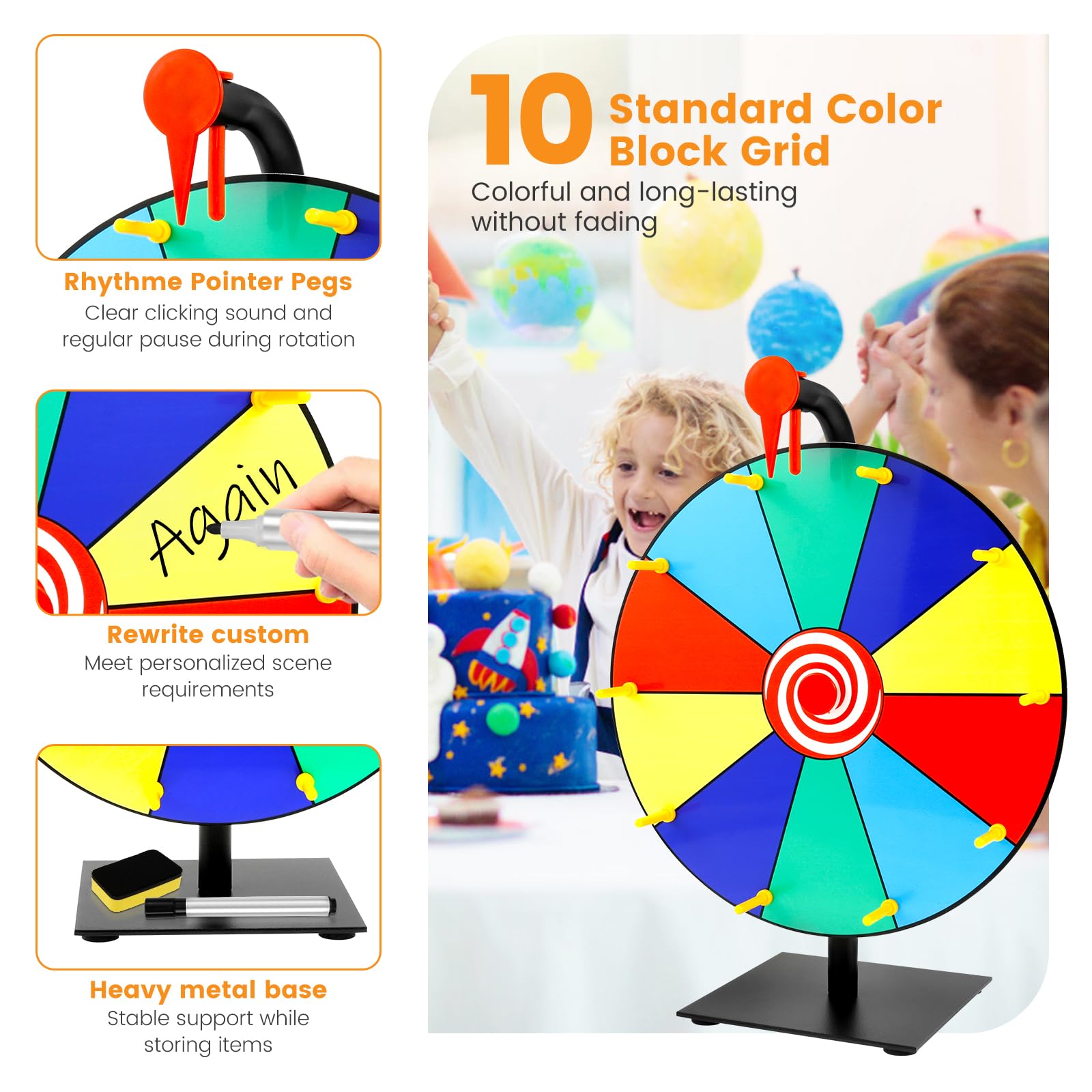 Glücksrad 30cm,Preisrad mit Trocken Abwischbarem Stift und Markern,Prize Wheel zum Selbstgestalten,Roulette-Rad für Messeparty Karneva(10 Gitter)