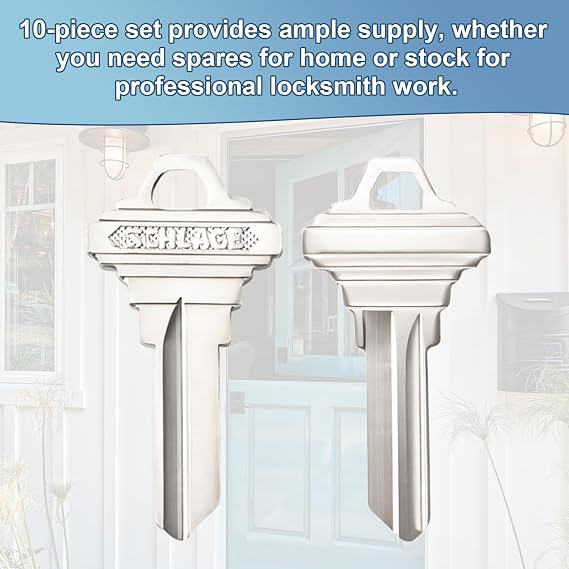 SC1 Key Blanks, Uncut Blank Keys for 5-Pin Locks - 10 Pca