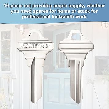 SC1 Key Blanks, Uncut Blank Keys for 5-Pin Locks - 10 Pca