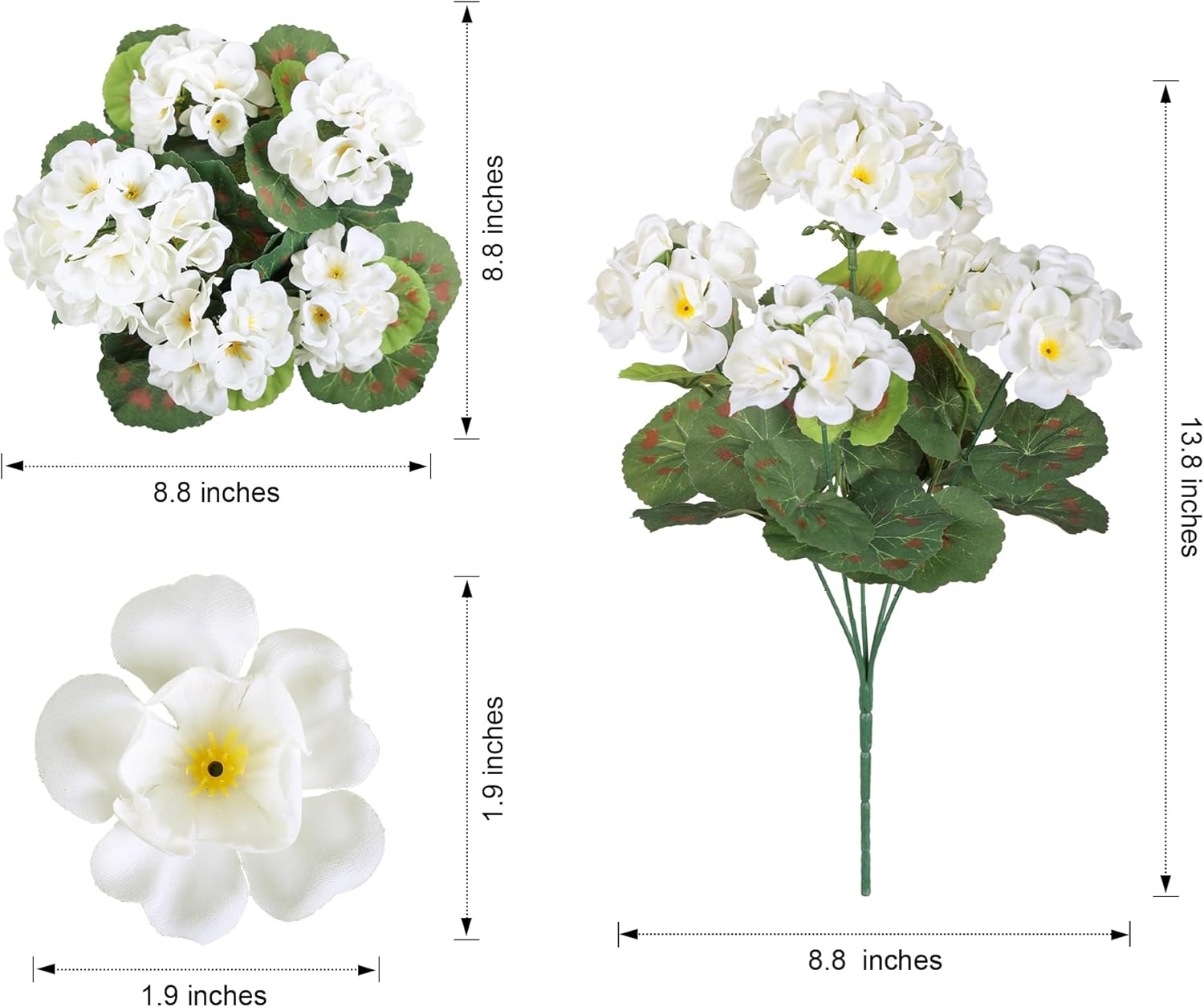 Fake Geraniums Artificial Flowers for Outdoors Outside, 6 Bundles White Silk Geraniums Fake Flowers Plants Realistic UV Resistant Faux Flowers for Outdoor Planters Garden Balcony Yard Porch Indoor