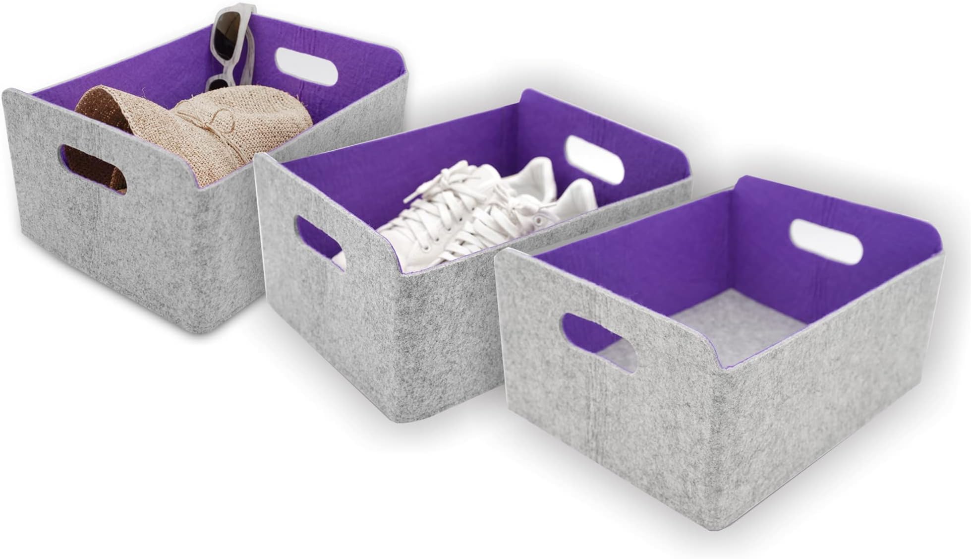 Welaxy Storage Baskets Felt Foldable Storage Cube bin Shelf Bins Organizer Felt Box for Kids Toys Magazine Books Clothes for Office Bedroom Closet Babies Nursery (Purple x 3)