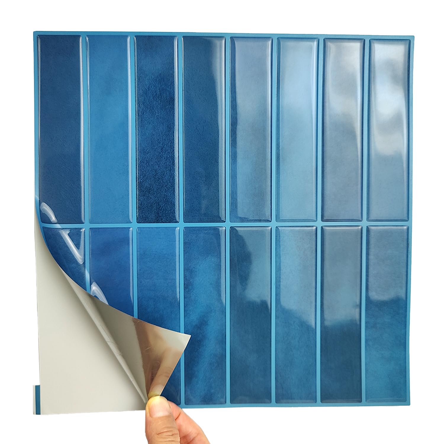 Alwayspon 10 láminas de vinilo 3D de 10 x 10 pulgadas, color azul oscuro, autoadhesivas, impermeables, para azulejos de cocina, baño, pared