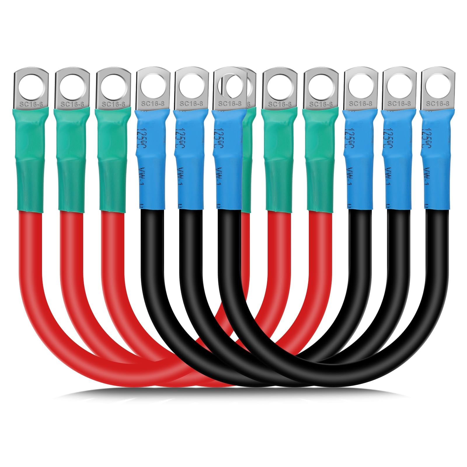 Linkstyle Set di cavi per batteria da 6 AWG, 6 pezzi da 30 cm, cavi per batteria marina da 12 V, calibro 6, con alette in rame stagnato da 5/16"