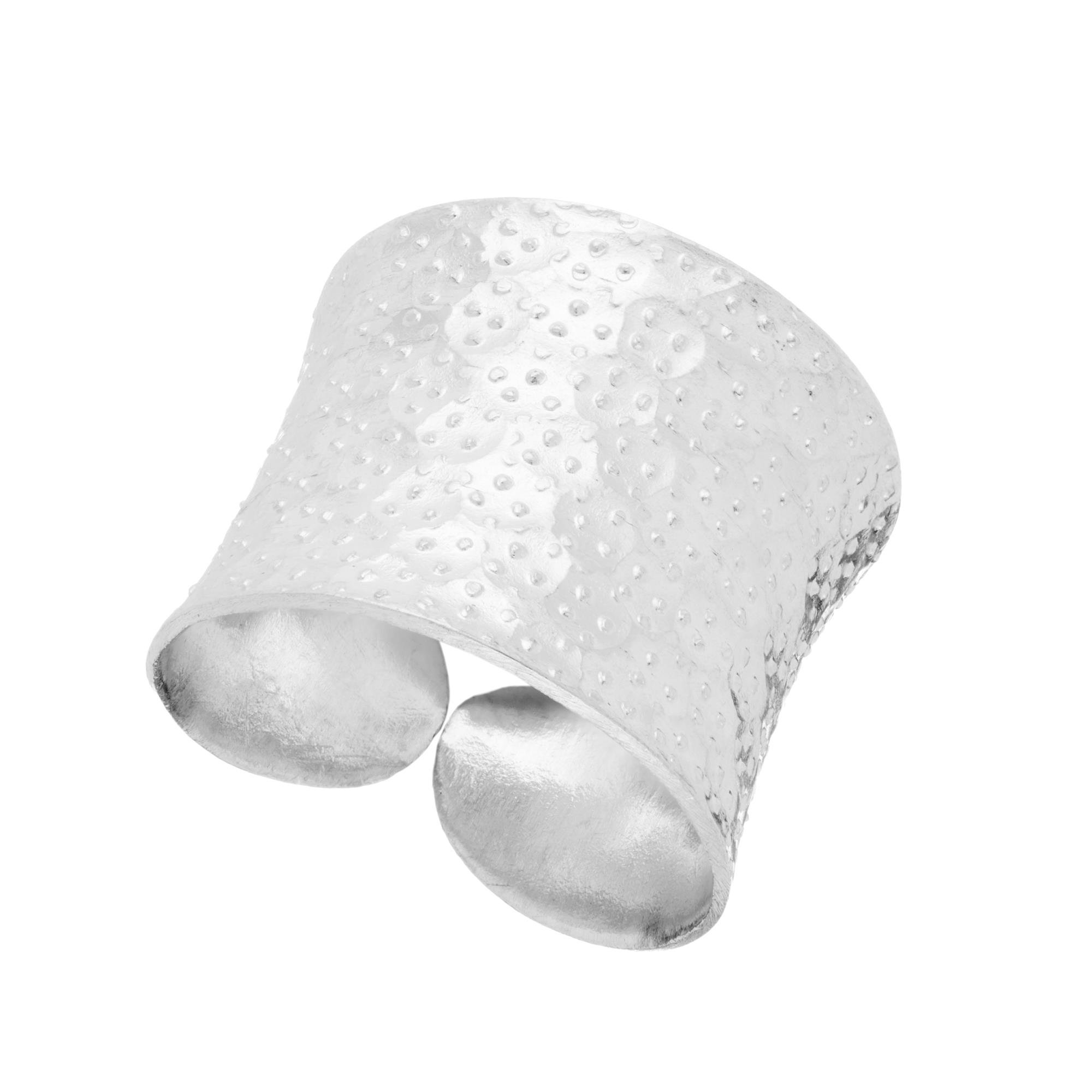 81stgeneration Hill Tribe Anillo de Banda Ancha Martillado de Plata con Textura de Puntos | Anillo Cóncavo Ajustable de Plata 999 para Mujer | Joyería Tribal Medieval | Anillos Gruesos para el Pulgar