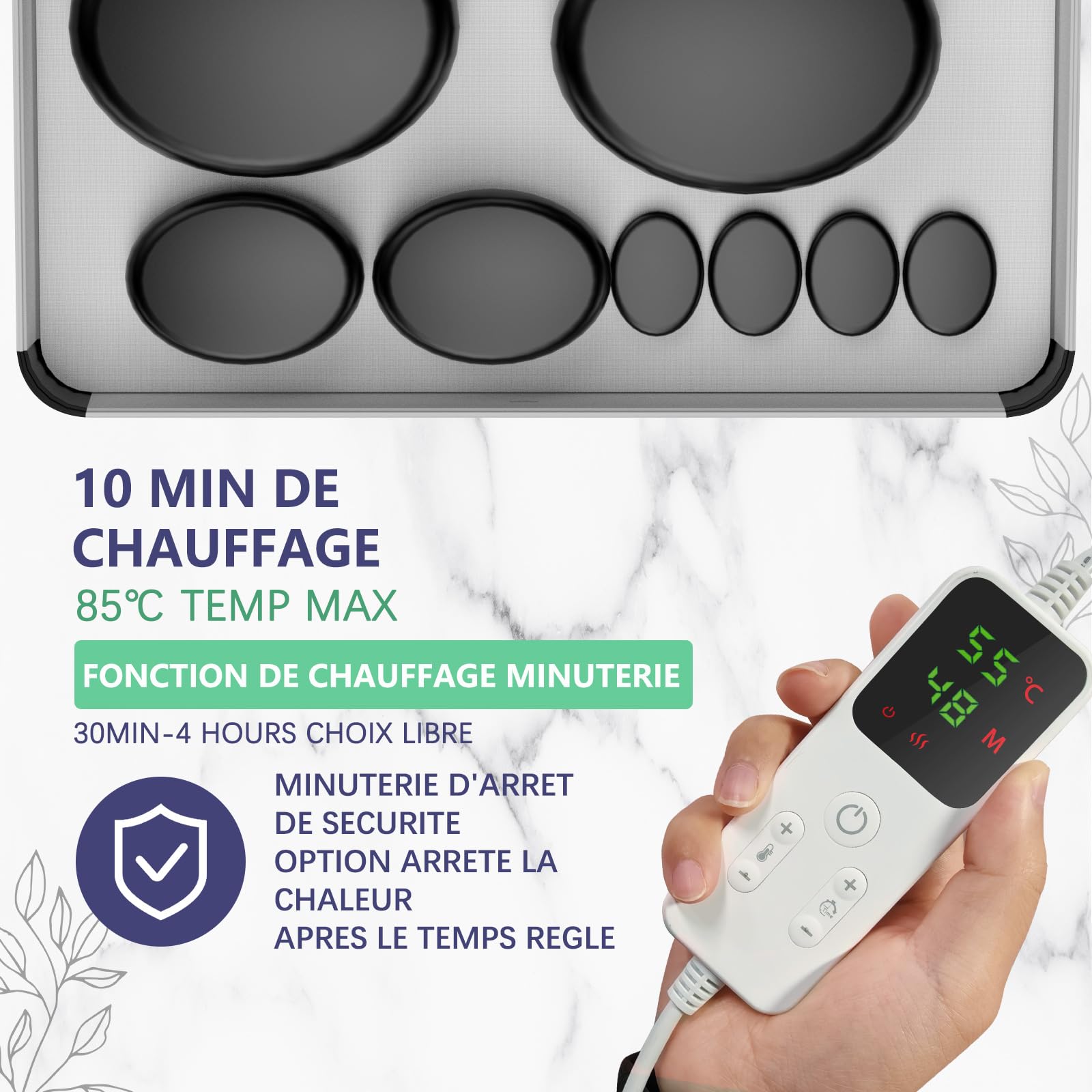 Kit Massage Pierres Chaudes, Réchauffeur Électrique 20 Pierres Basalte