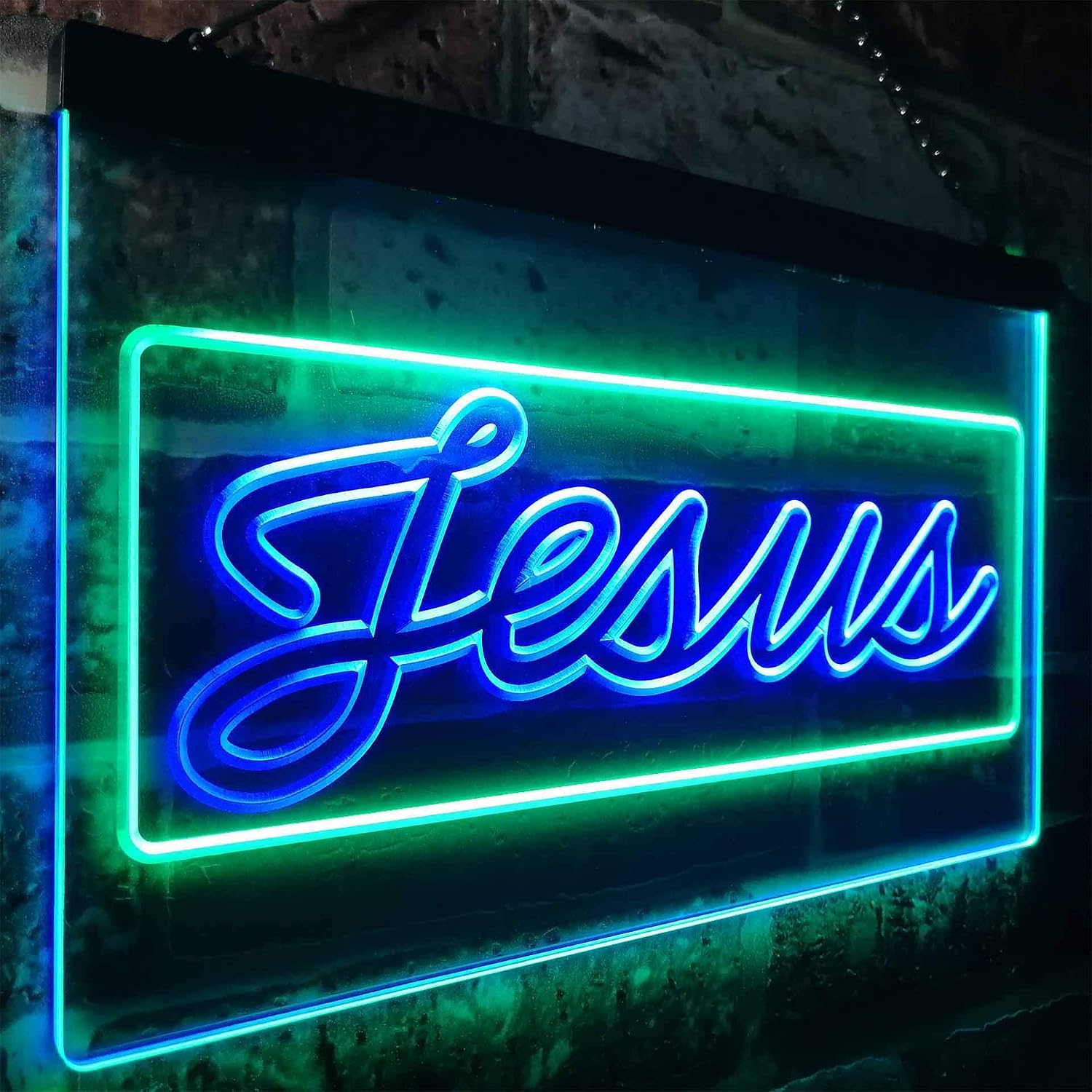 ADVPRO Jesus Home Decoration Dual Color LED Neon Sign Green & Blue 16" x 12" st6s43-i3249-gb