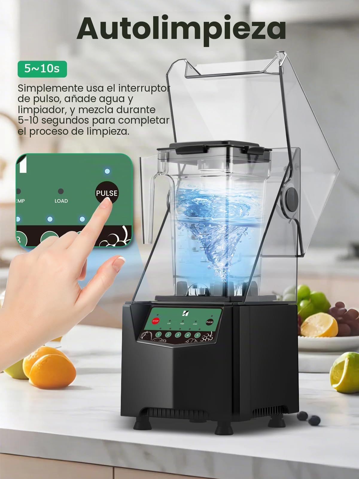 Huanyu Batidora comercial con carcasa insonorizada, capacidad de 2 litros, triturador de hielo silencioso, batidora para batidos, batidoras de alto rendimiento de 1000 W