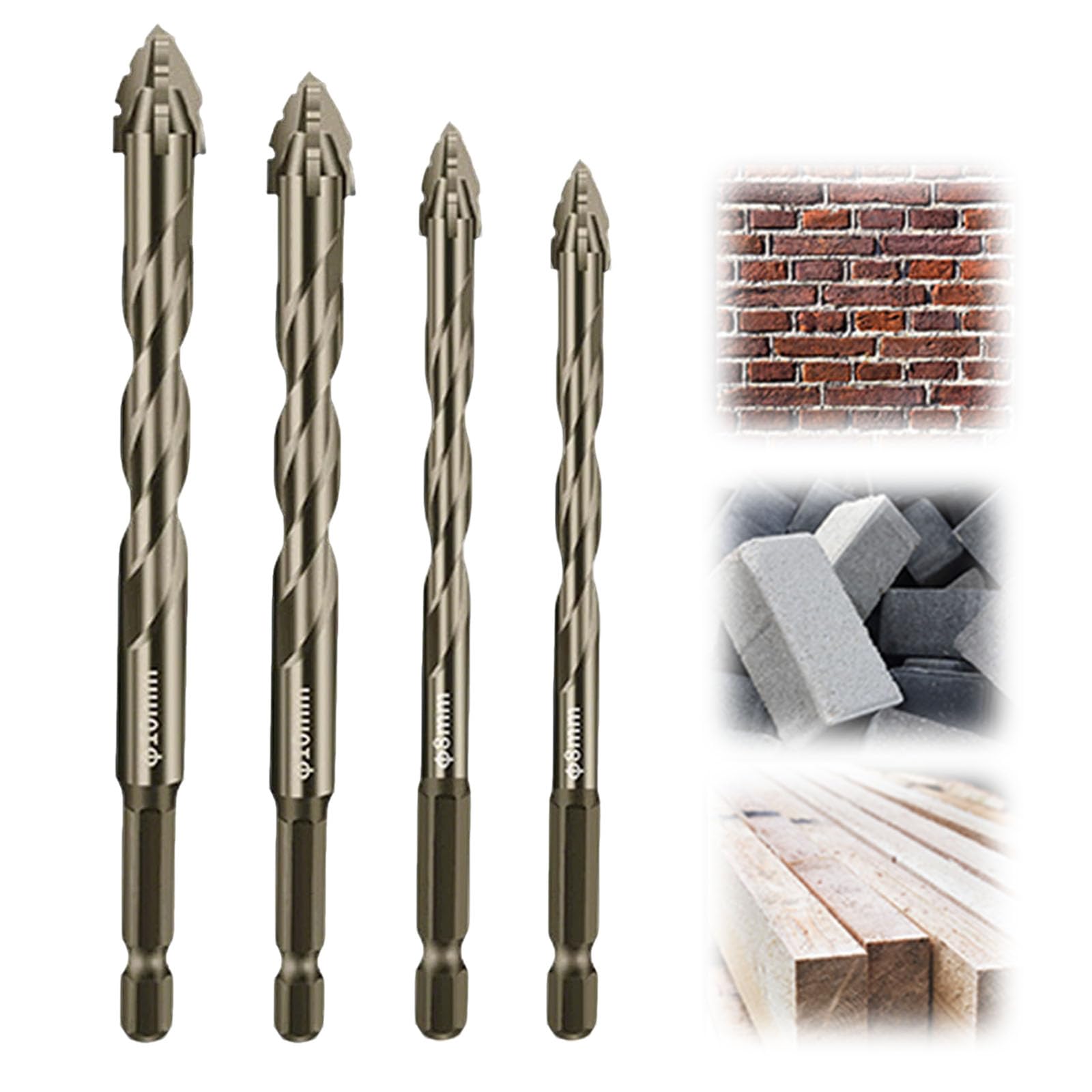 Four-Flute Sawtooth Eccentric Drill Bit Carbide Dry Drill Bits for Concrete Ceramic Tile, Skewed Head 4-Blade Serrated Eccentric Dry, Multi-Tooth Cross Blades Dual Flutes Masonry Metal Wood Brick