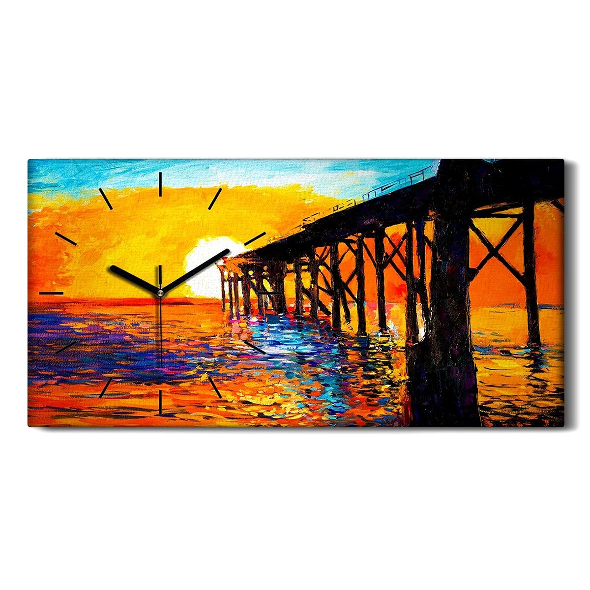 Horloge sur toile salon et chambre image moderne pont sunset 60x30cm
