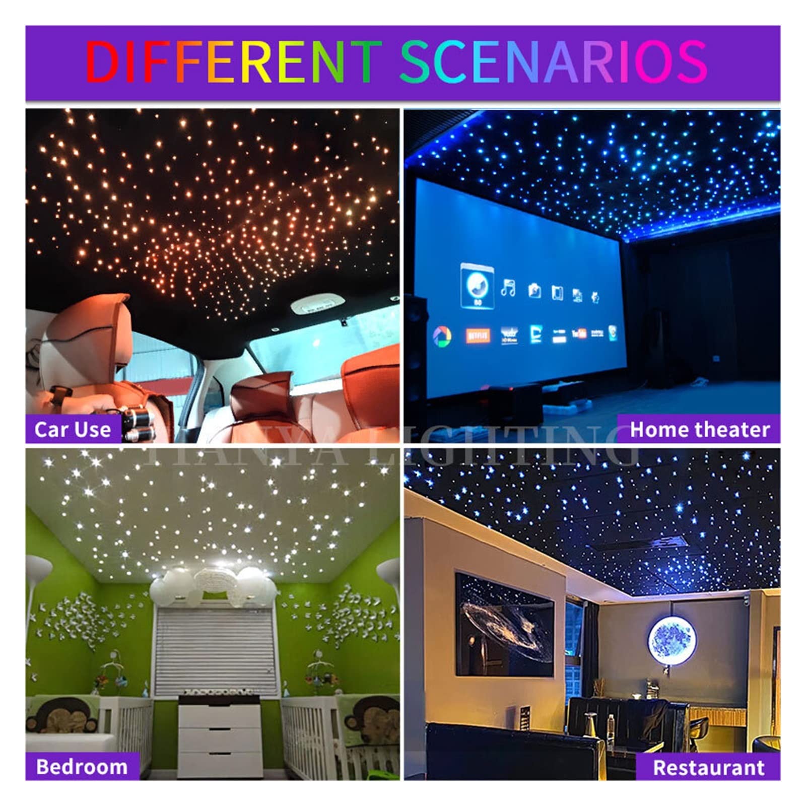 16W Scintillio Cielo Stellato Auto Stella Luce Di Soffitto In Fibra Ottica Luce Led Stella Tetto Interni Atmosfera Luce Car Home Decor(Size:Mixed 450pcs 4m)