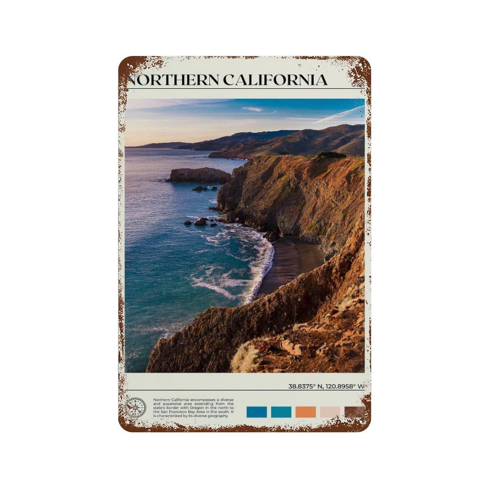 xiaoxiaoshen Real Photo Northern California Wall Decor Art Metal Tin Poster Modern Home Decor Art Home Bar Shop Decorations Vintage Sign 30x20cm