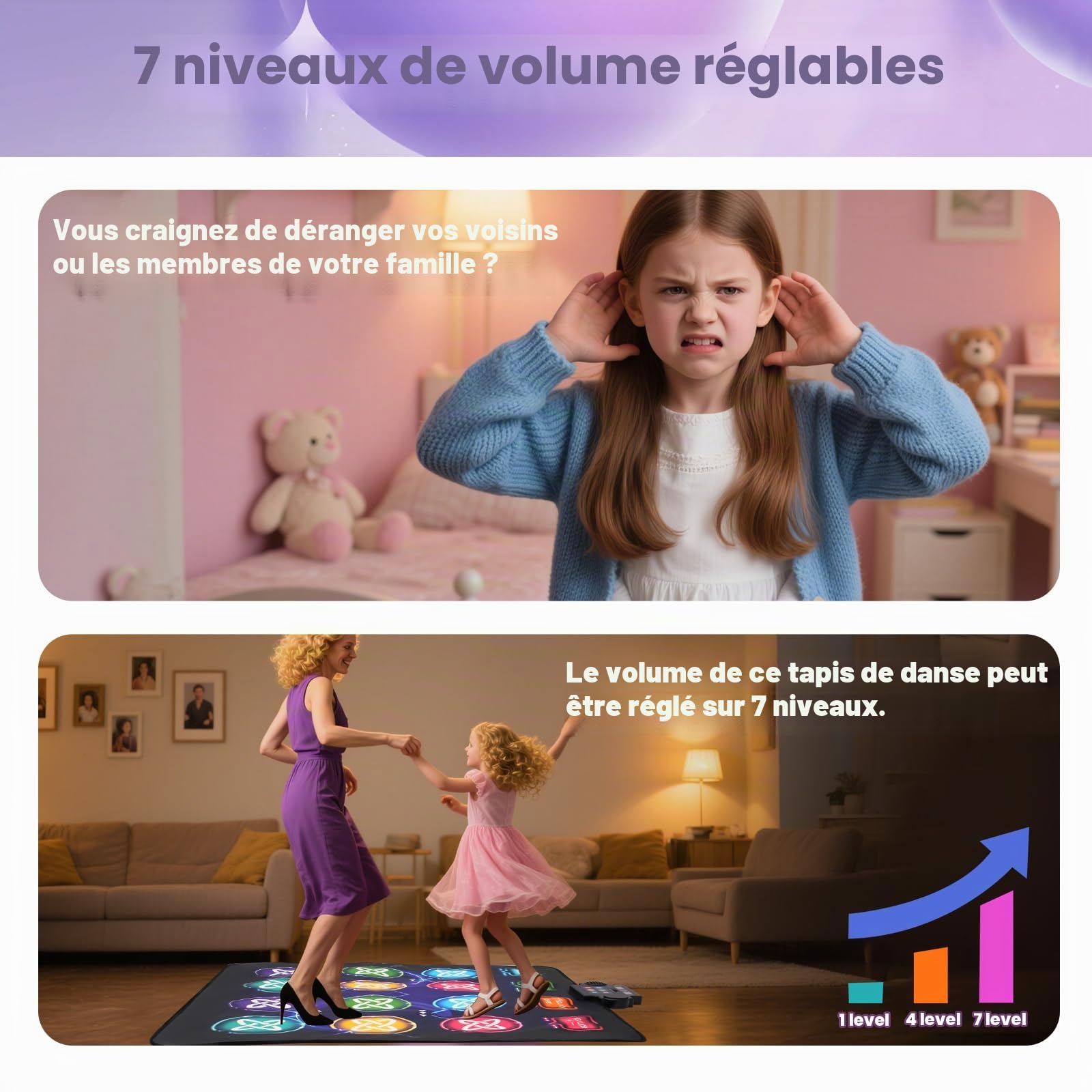 Tapis de Danse Double Enfants pour Filles Garçons 3-12 Ans avec 3 Modes de Difficulté, Tapis de Jeu de Danse Antidérapant pour 2 Joueurs, Tapis Musical en PVC Sécurisé pour Intérieur/Extérieu