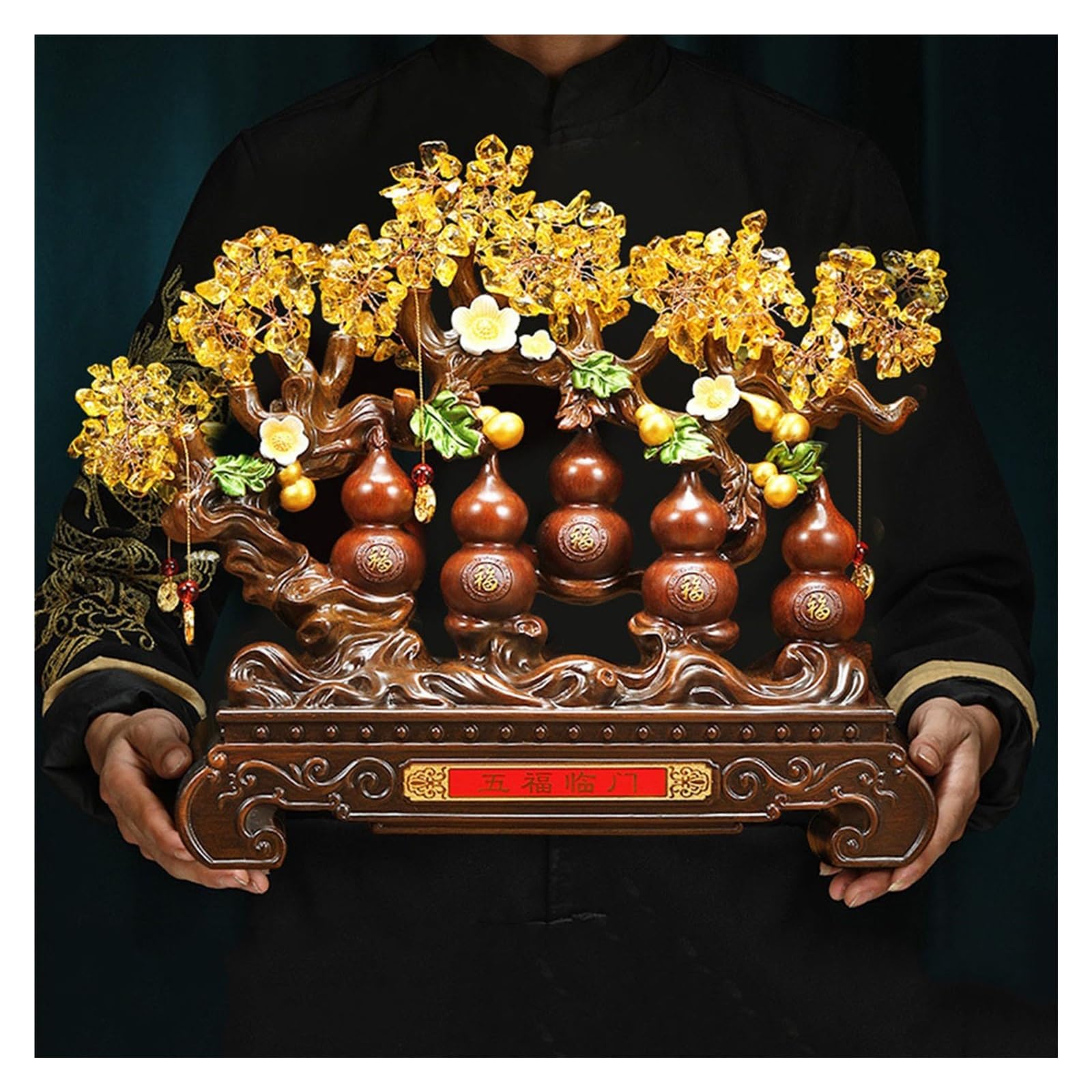 Money Tree Money Tree Indoor Crystal Lucky Gourd Ornaments Citrine Fortune Handmade Artwork Bonsai Style Decoration For Luck And Wealth Crystal Tree