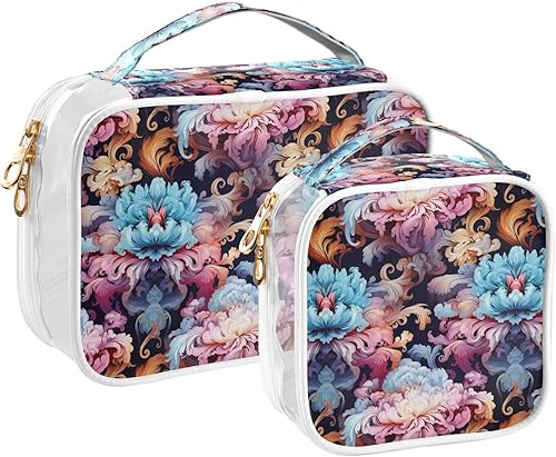 Fantasy Floral Clear Toiletry Bag for Traveling,2 Pack Makeup Cosmetic Bag with Zipper,Travel Bag for Toiletries,Travel Essentials 21214908 Fantasy