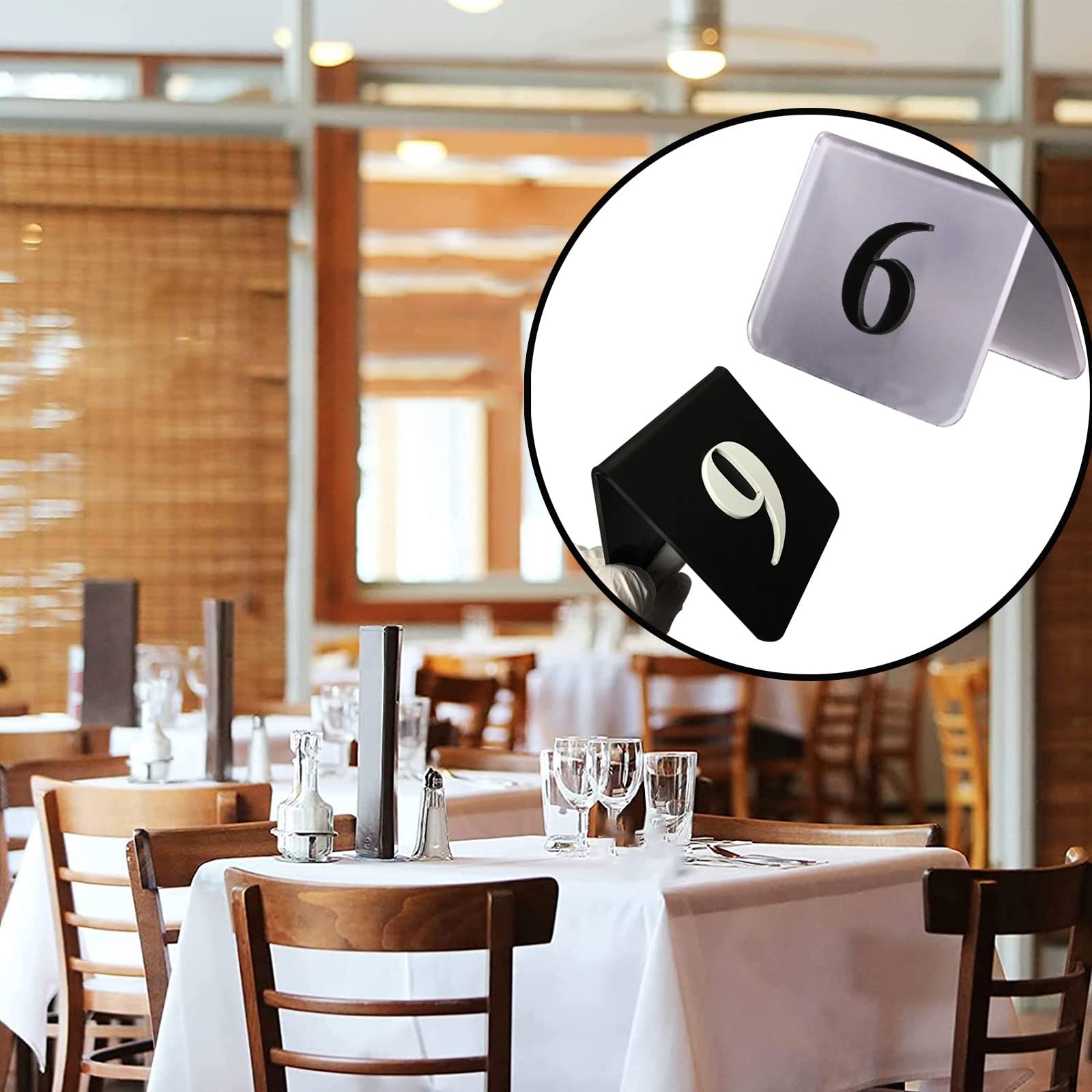 Placa de tarjetas de restaurante número 1 a 100, tarjeta de número de mesa de acrílico digital 3D, placas de carteles esmeriladas transparentes/negras, para recepciones, banquetes, cafeterías, hotel