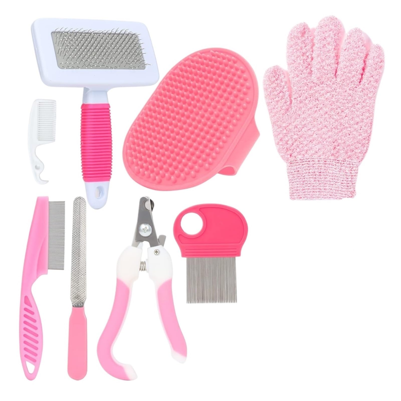 Generisch Kompatibel for 8-teiliges Beauty-Set for Kleintiere in Rosa mit Nagelknipser for Haustiere und Feilen-Flohkamm